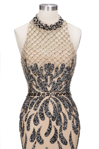 Floor Length Mermaid Halter Sequined Patterns Prom Dresses