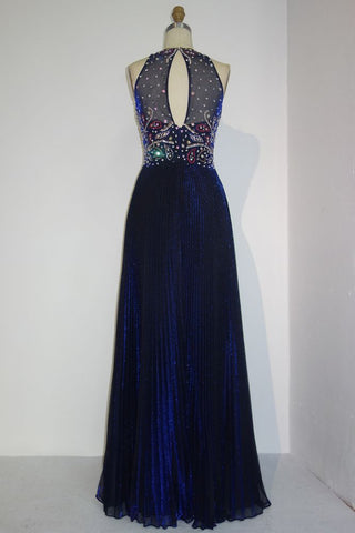 Floor Length Sequined A-line Crew Sleeveless Crystal Beading Prom Dresses