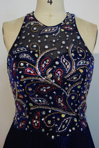 Floor Length Sequined A-line Crew Sleeveless Crystal Beading Prom Dresses