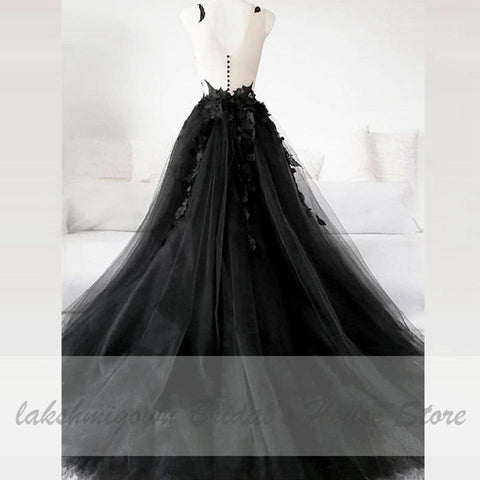 Robe de mariée longue noire style gothique à fleurs Baoleely 2020, robe de mariée sexy en tulle, grande taille
