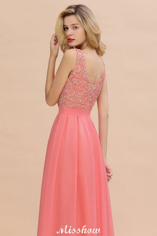 Floral Lace A-line Simple Wedding Dress Sleeveless Maxi Bridesmaid Dress