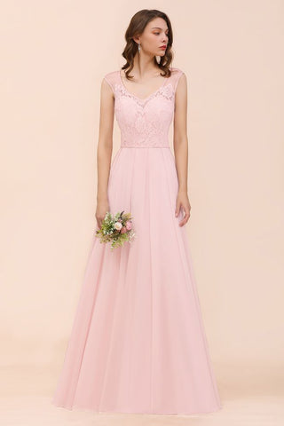 Floral Lace Bridesmaid Dress Pink A-line Wedding Party Dress