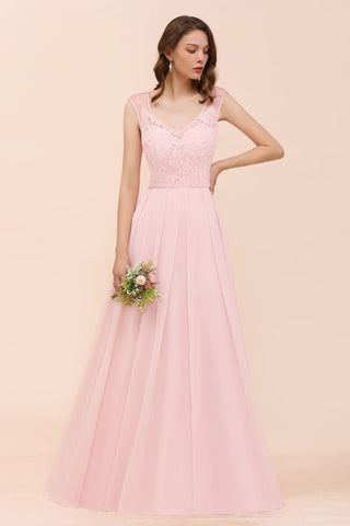 Floral Lace Bridesmaid Dress Pink A-line Wedding Party Dress