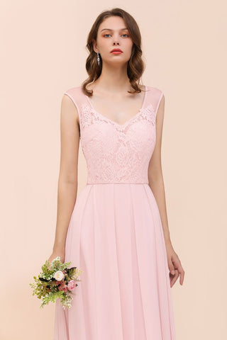 Floral Lace Bridesmaid Dress Pink A-line Wedding Party Dress