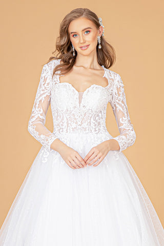 Illusion V-Neck Embroidered Mesh Long Wedding Gown