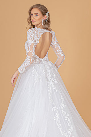 Illusion V-Neck Embroidered Mesh Long Wedding Gown