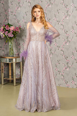 Long Sleeves Glitter A Line Long Prom Dress