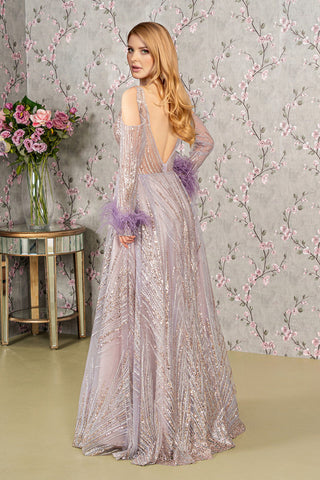 Long Sleeves Glitter A Line Long Prom Dress