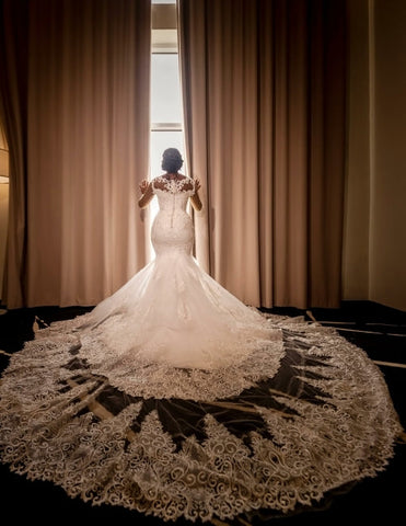 Glamorous Long Mermaid Appliques Long Sleeves Wedding Dresses With Lace