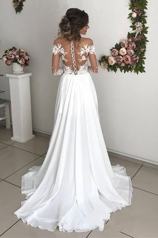 Glamorous Long Sleeve Lace Wedding Dresses | Chiffon Bridal Gowns With Slit