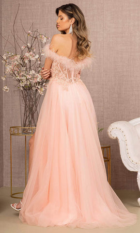 Feathered Off-Shoulder Evening Dress