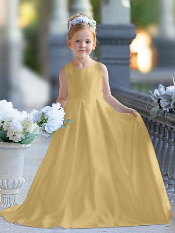 A-line Lace Satin Floor-length First Communion Flower Girl Dress