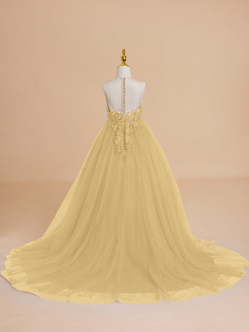 Ball-Gown/Princess Tulle Sweep Train Flower Girl Dress