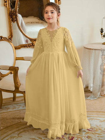 A-line Chiffon Floor-length Ivory First Communion Dress