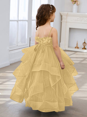 Slate Blue A-Line Princess Sleeveless Tulle Flower Girl Dress