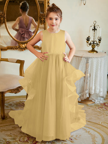 Ball-Gown/Princess Satin Tulle Floor-length Flower Girl Dress