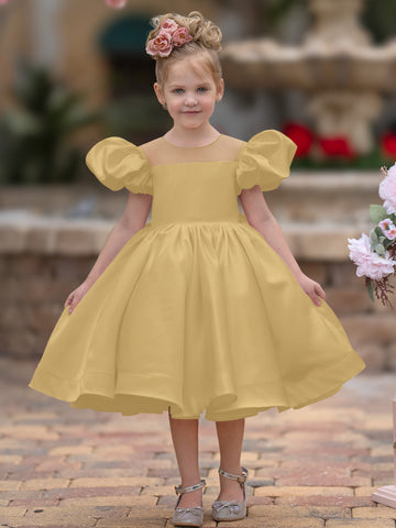 Ball-Gown/Princess Satin Knee-length Flower Girl Dress