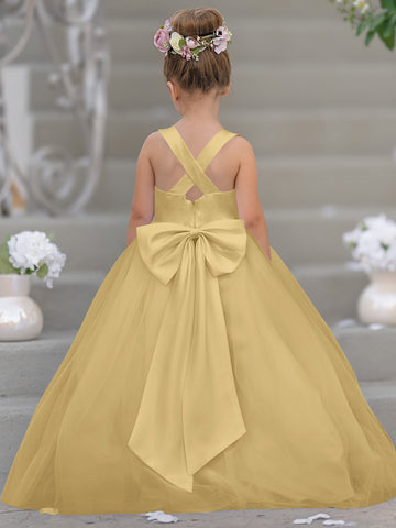 Timeless A-Line Sleeveless Satin and Tulle Flower Girl Dress