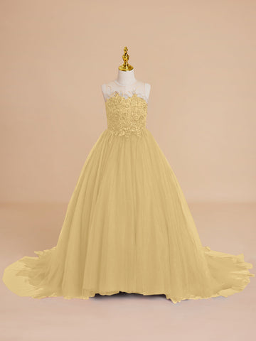 Ball-Gown/Princess Tulle Sweep Train Flower Girl Dress