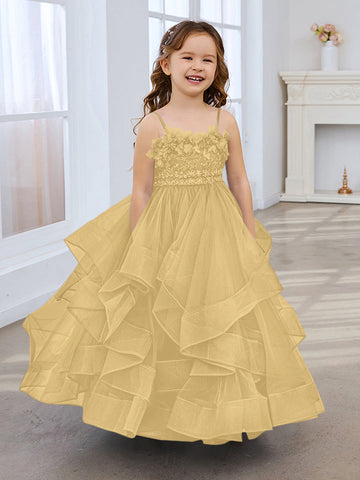 Slate Blue A-Line Princess Sleeveless Tulle Flower Girl Dress