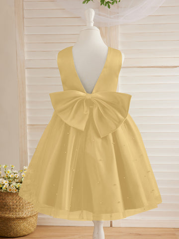 Ball-Gown/Princess Satin Tulle Knee-length Flower Girl Dress