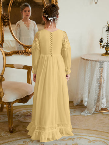 A-line Chiffon Floor-length Ivory First Communion Dress