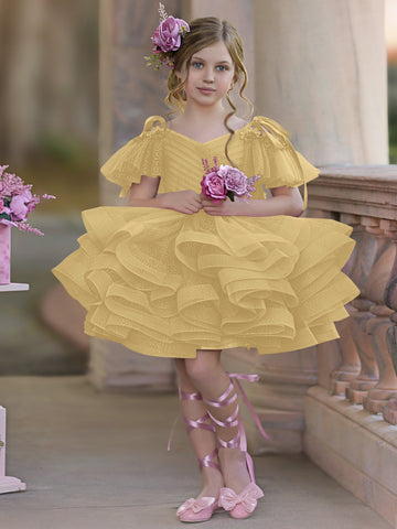 Ball-Gown/Princess Tulle Knee-length Birthday Flower Girl Dress