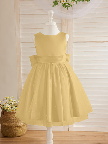 Ball-Gown/Princess Satin Tulle Knee-length Flower Girl Dress