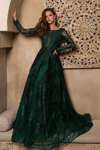 Gorgeous Long A-Line Bateau Appliques Lace Prom Dress with Sleeves