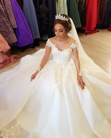 Gorgeous Long A-line Off-the-shoulder Wedding Dresses with Sleeves