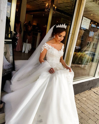 Gorgeous Long A-line Off-the-shoulder Wedding Dresses with Sleeves