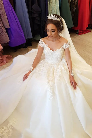 Gorgeous Long A-line Off-the-shoulder Wedding Dresses with Sleeves