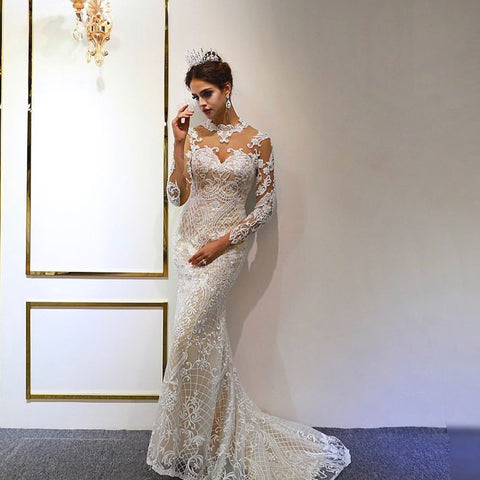 Gorgeous Long A-Line Sweetheart Appliques Lace Wedding Dress with Sleeves