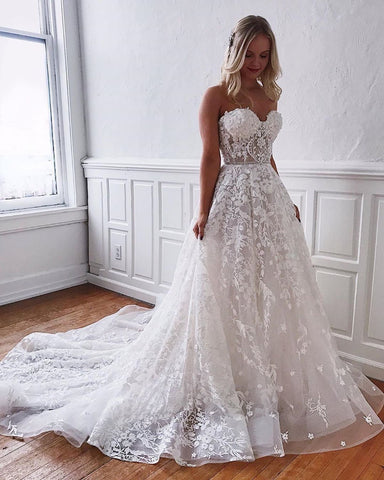 Gorgeous Long A-line Sweetheart Lace Wedding Dress
