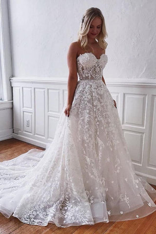 Gorgeous Long A-line Sweetheart Lace Wedding Dress