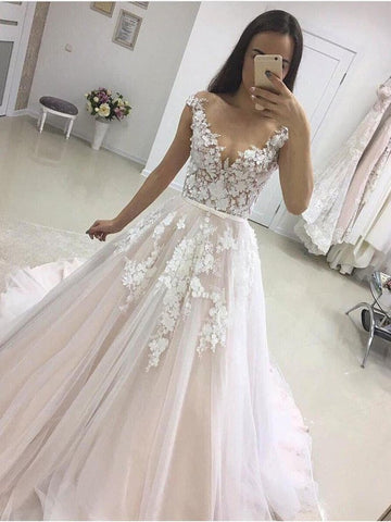 Gorgeous Long A-line Sweetheart Tulle Lace Wedding Dress