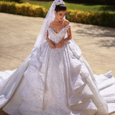 Gorgeous Long Ball Gown Off-the-shoulder Lace Wedding Dress
