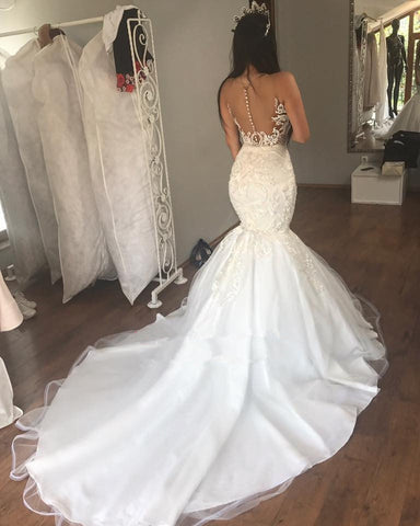 Gorgeous Long Mermaid Sweetheart Lace Buttons Backless Wedding Dress