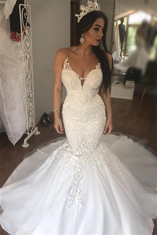 Gorgeous Long Mermaid Sweetheart Lace Buttons Backless Wedding Dress