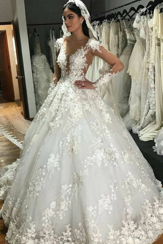 Gorgeous Long Princess Bateau Appliques Lace Backless Ruffles Wedding Dress with Sleeves