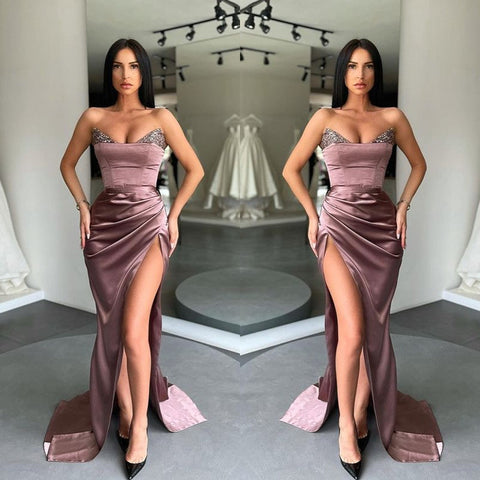 Magnifique robe de bal longue sirène à sequins fendus