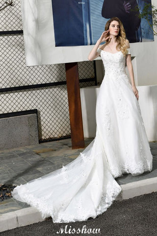 Gorgeous Off the Shoulder White aline Bridal Gown Garden Lace Appliques Wedding Dress