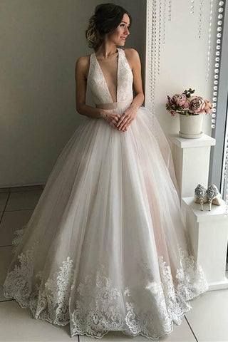 Precioso vestido de novia de tul sin mangas con escote en V, modelo WD306