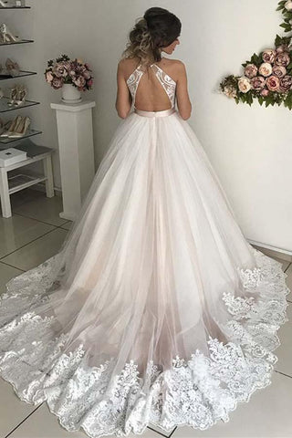Precioso vestido de novia de tul sin mangas con escote en V, modelo WD306