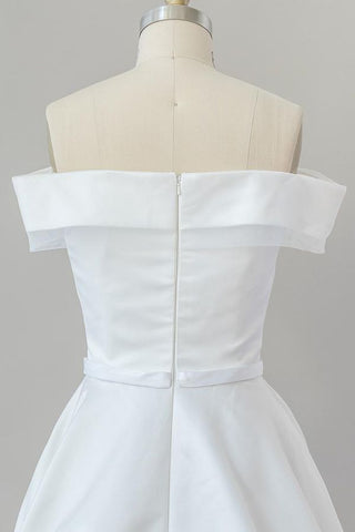 Graceful Long Ball Gown Off Shoulder Satin Wedding Dress