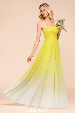 Gradient Sweetheart Floor Length Bridesmaid Dress Chiffon Wedding Party Dress