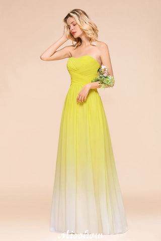 Gradient Sweetheart Floor Length Bridesmaid Dress Chiffon Wedding Party Dress
