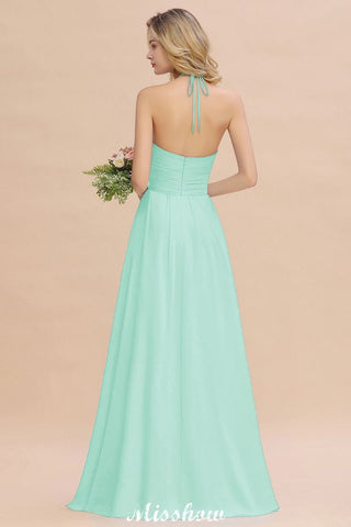 Halter Backless Beach Bridesmaid Dress Chiffon Garden Wedding Party Dress