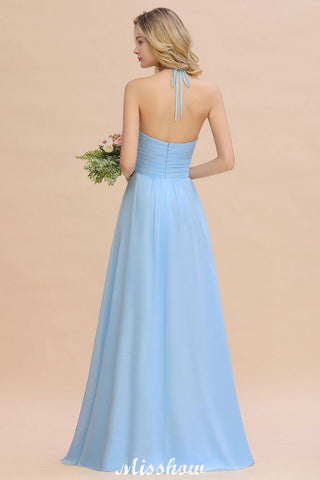 Halter Backless Beach Bridesmaid Dress Chiffon Garden Wedding Party Dress