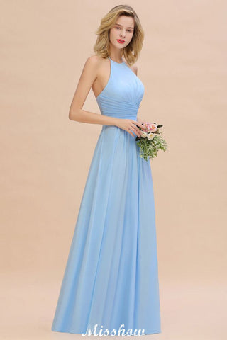 Halter Backless Beach Bridesmaid Dress Chiffon Garden Wedding Party Dress